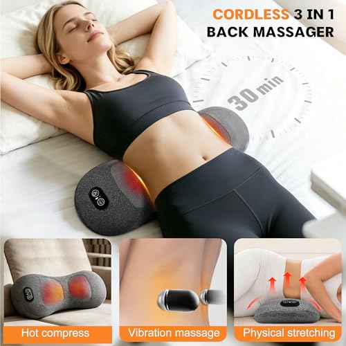 WEEIXPTI Cordless 4 in 1 Lower Back Massager, Triple Fusion Back Massager - Heat, Vibration and Traction, 2600mAh Rechargeable Portable Electric Lumbar Pillow - image 2