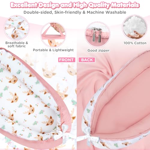Image of KISS GOLD Baby Lounger - Breathable Soft Cotton Cover Baby Lounger Nest, Babies Essentials Gifts, Portable Lounger for Baby Tummy Time Floor Playing Seated Support for Home and Travel