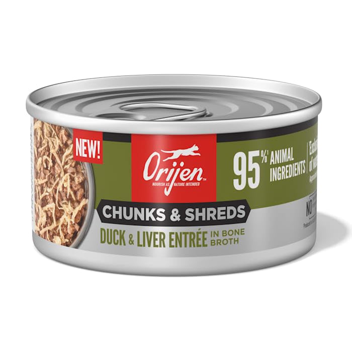 ORIJEN Chunks & Shreds Wet Cat Food Duck & Liver Entrée 3oz Cans (12 Count)