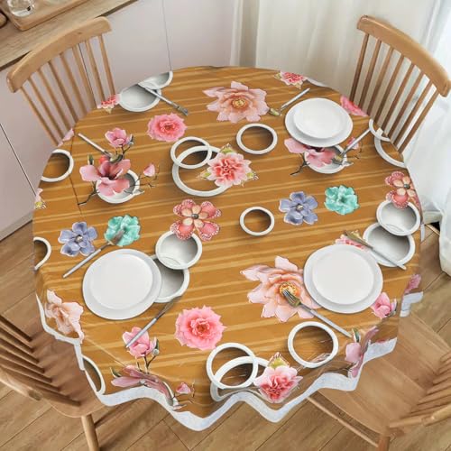 Image of Dakshya Industries PVC Waterproof Round Table Cover for 4 Seater Dining Table | 60 Inch Round Printed Table Cover | Spill Proof, Oil Resistant, Heat Resistant, Wipe Clean