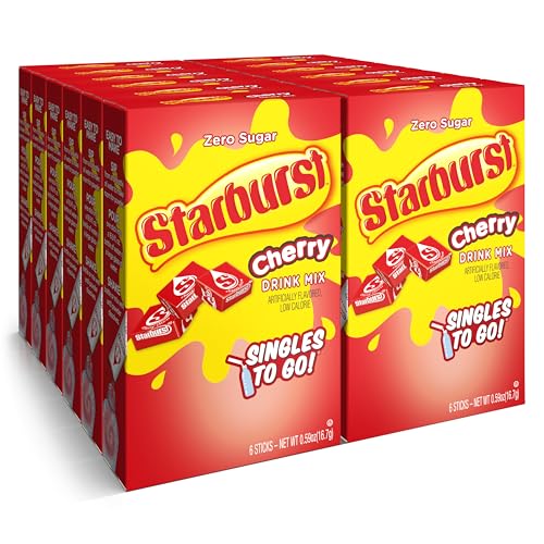 Starburst Singles To Go Powdered Drink Mix & Just Add Water -12 Boxes with 6 Packets Each 72 Total Servings (Sugar Free), Cherry, 7.08 Oz