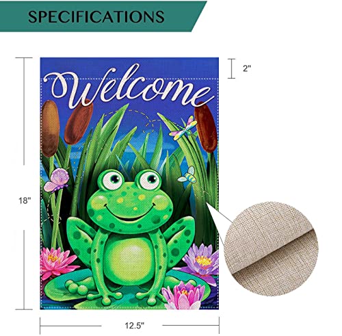 Uanvaha Welcome Frog Garden Flag Double Sided Butterfly Dragonfly Lotus Flowers Green Night Funny Welcome Small Yard Flag Seasonal Outside Decor Yard Farmhouse 12.5X18 Inch #TOP1