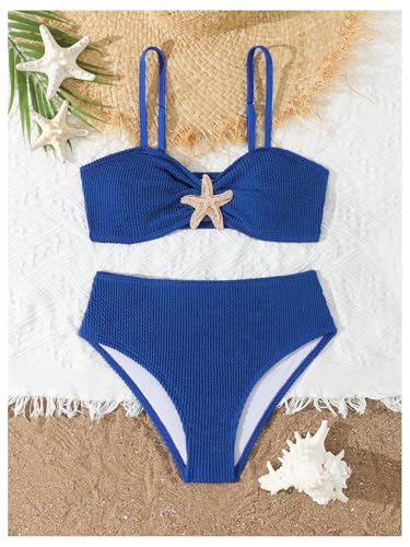 Image of RoseSeek Girl's 2 Piece Padded Bathing Suit Wireless Starfish Swimsuit Spaghetti Strap Vacation Beachwear Set