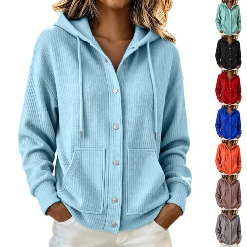 Oversized Hoodies for Women Waffle Button Down Hooded Cardigan Sweaters - image 1
