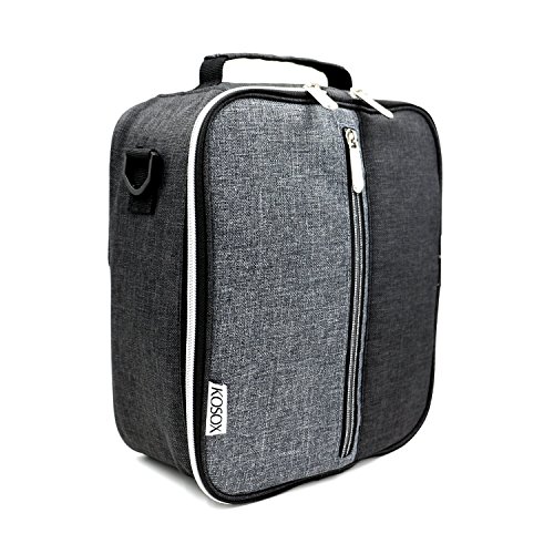 Lunch Box, KOSOX Original Multifunctional Collapsible Lunch Bag Multi-Layers Thermal Insulated Oxford Cooler Tote with Shoulder Strap (Black Gray Hidden Handle)