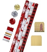 LaRibbons Reversible Christmas Wrapping Paper Jumbo Roll With Pink Pom Pom, Classic Deer And Confetti Gift Wrap Set For Christmas, Holiday, Winter - View #11