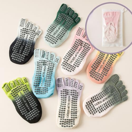 4 Pairs Women's Ombre Yoga-Toes Pilates Short Socks with Anti-Slip Grips3