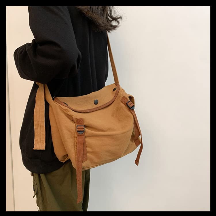 Women Vintage Cotton Shoulder Bag Preppy Crossbody Handbag Slouchy Cottagecore Tote Bag Large Capacity Messenger Bag2