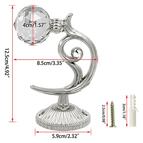 Btsky® Pair Of Phoenix Glass Crystal Curtain Holdbacks Hooks Drapery Tiebacks Tassel Holder (Silver) #TOP3