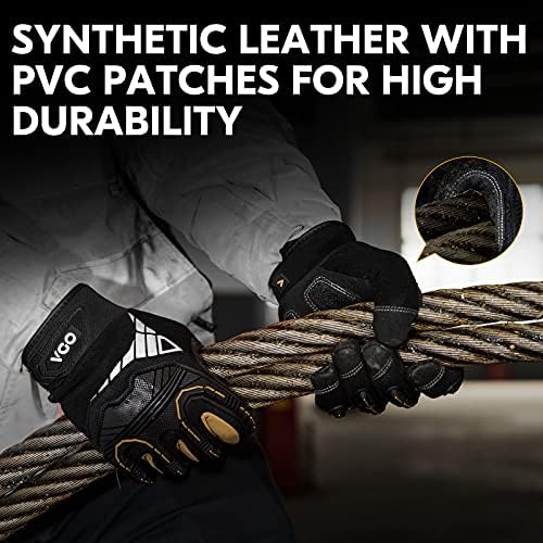 Vgo 1 Pair Heavy Duty Mechanic Gloves, Work Gloves, Impact Reducing, Touchscreen (Size L, Black, SL8849) - 3