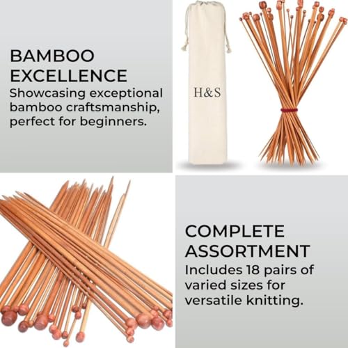 Miniatura 2 de H S Set Of 36 Pcs Single Pointed Bamboo Knitting Needles Case 2mm - 10mm By Sh!