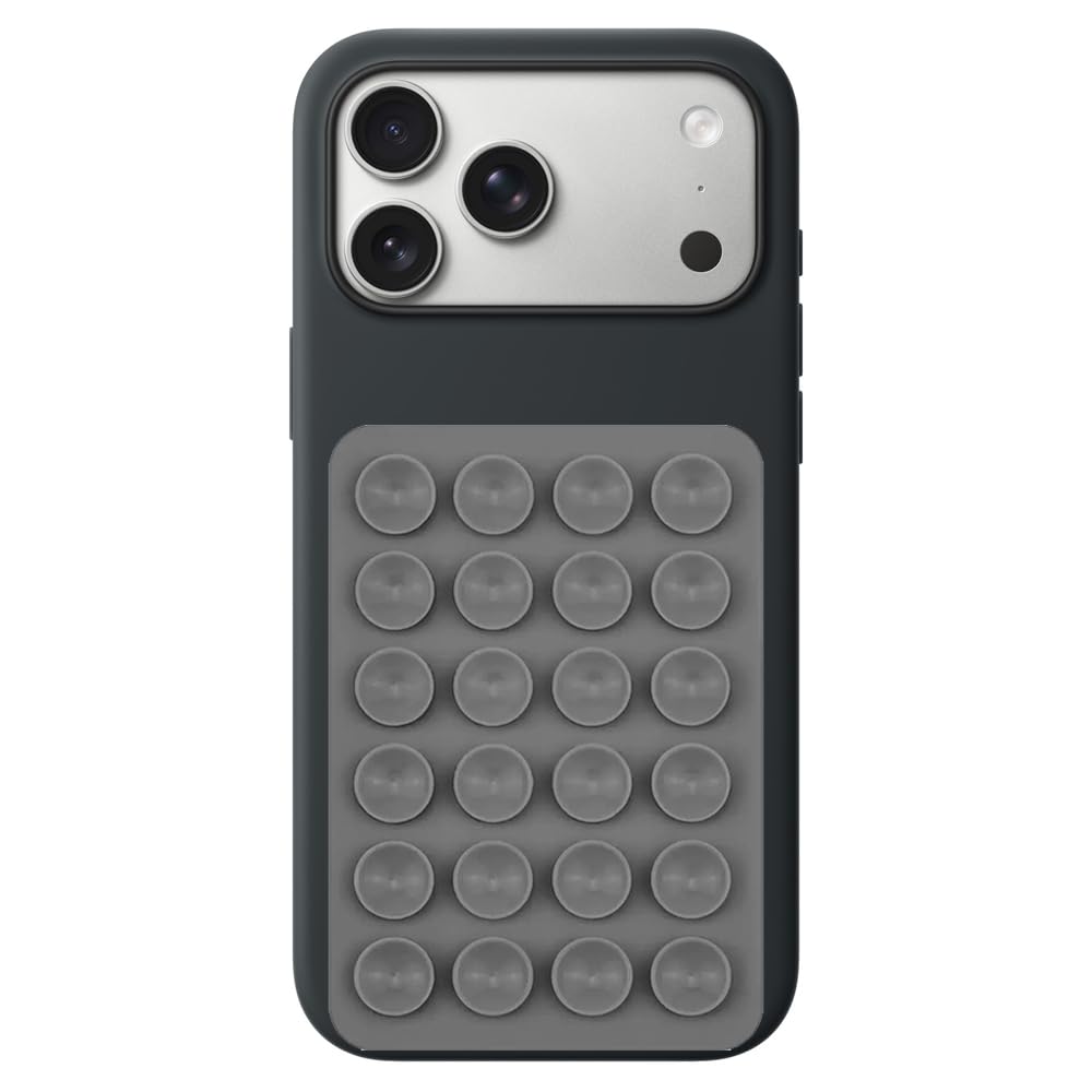 Coverzone Dikdörtgen Vantuzlu Yapışkan Telefon Tutucu Taşınabilir Silikon Yumuşak Telefon Standı Geniş Kullanım Alanı Gri