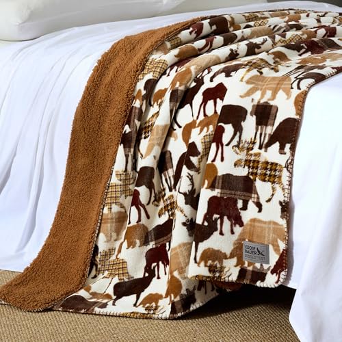 Image of Eddie Bauer - Oversized Throw Blanket 50x70, Reversible Plush Blanket for Couch or Bed, Animal Print Room Decor (Animal Plaid Brown)