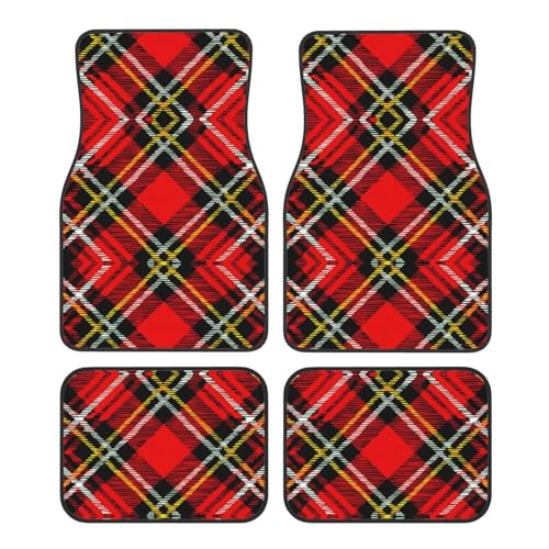 Tapis de voiture écossais rouge et noir universel pour sol de camion, camionnette, berline, SUV