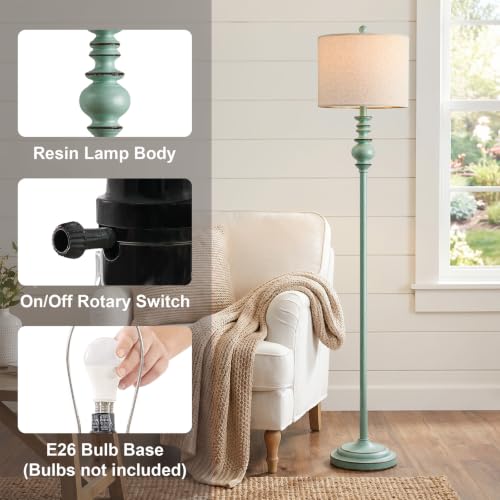 Image of BOBOMOMO 64.25 inch Farmhouse Floor Lamp for Living Room, Tall Antique Blue Standing Lamp with Rotary Switch, Vintage Reading Lamp for Bedroom & Nursery, Coastal Cottage Home Decor