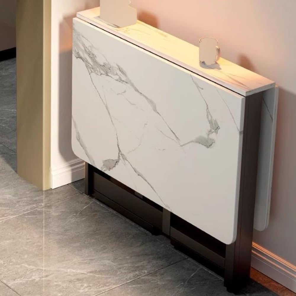 Marmurowy stół do jadalni 140 cm rozkładany drewniany stół konsolowy do kuchni biały składany design do użytku wewnątrz (140 x 80 cm) - eleganckie meble domowe
