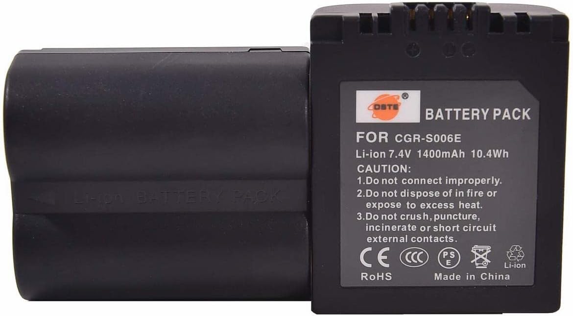 DSTE® 2pcs S006E Rechargeable Li-ion Battery for Panasonic CGR-S006, CGR-S006A1B, CGA-S006, DMW-BMA7 and Panasonic DMC-FZ28EFK, DMC-FZ28EFS, DMC-FZ18, DMC-FZ18EB, DMC-FZ18EG, DMC-FZ18EGK, DMC-FZ18EGS, DMC-FZ18GK, DMC-FZ18K, DMC-FZ18S, DMC-FZ28, DMC-FZ28GK, DMC-FZ28K, DMC-FZ28S, DMC-FZ30, DMC-FZ30BB, DMC-FZ30EEK, DMC-FZ30EES, DMC-FZ30EG, DMC-FZ30EGK, DMC-FZ30EGS etc ...