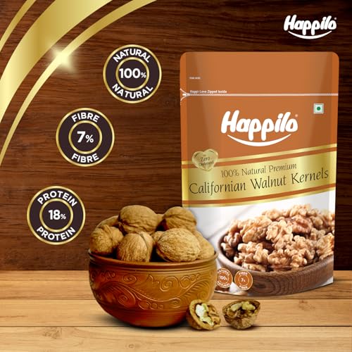 Image of Happilo Pure Californian Raw Walnut Kernels 200g (Pack of 2) | Akhrot Giri | Dry Fruits, Healthy Snacks | Walnuts without Shell | Natural Walnut Kernels | Rich in Protein, Iron & Antioxidants