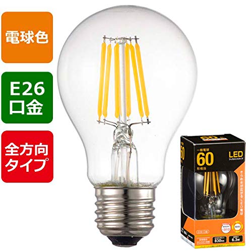 Amazon | OHM LED電球 フィラメントタイプ 一般電球形 E26 60形相当 6W
