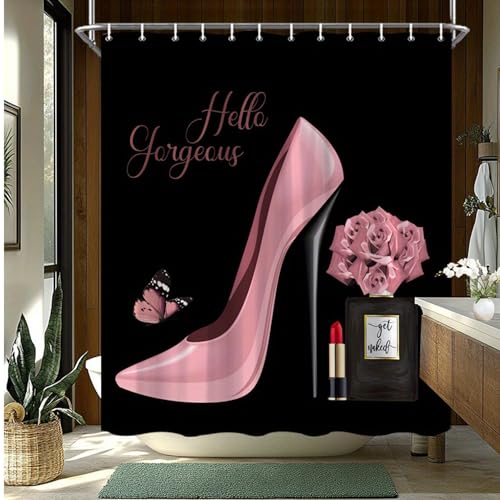 Rideau de douche talons hauts déco de salle de bain chic cœur polyester imperméable - 3