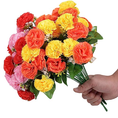 Lot de 4 bouquets de 48 œillets artificiels, résistants aux UV, ne se décolorent pas, fleurs artificielles en soie pour décoration de maison, fête et...
