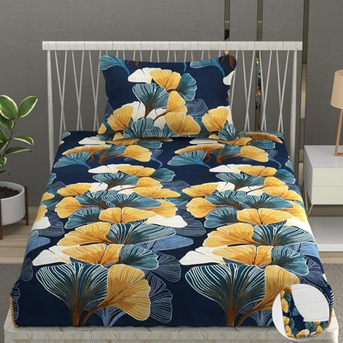 Image of Vram Premium Heavy Cotton Elastic Fitted Bedsheets with 1 King Size Pillow Covers || Single Bed with All Around Elastic 350 TC || 36 x 78 x 6 Inch Single Size Fitted || :- Green Mushroom