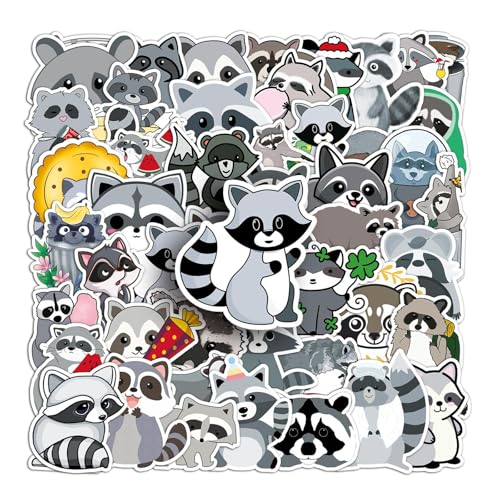 Dreamil Raccoon Aufkleber 50 Stück Wasserfest Cartoon Tier Aufkleber PVC Aufkleber Raccoon Stickers für Flaschen Skateboard Laptop Auto Fahrrad Scrapbook Gepäck Motorrad
