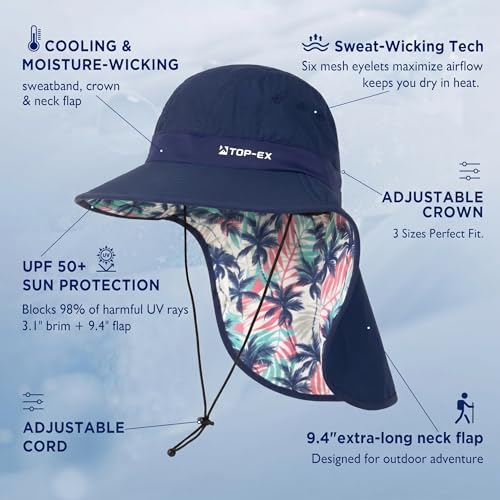 Image of TOP-EX Cooling Sun Hat with Neck Flap - UPF 50+ Wide Brim Breathable Hat for Hiking, Fishing & Big Heads