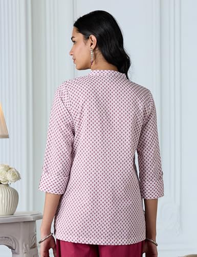 Image of Amazon Brand - Myx Women's Screen Print Straight Printed Regular Cotton Short Kurti (Available in Plus Sizes)