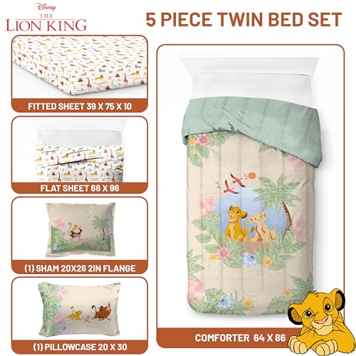 Image of Disney Lion King Simba Twin Comforter Set 5 Piece Kids Bedding, Multi