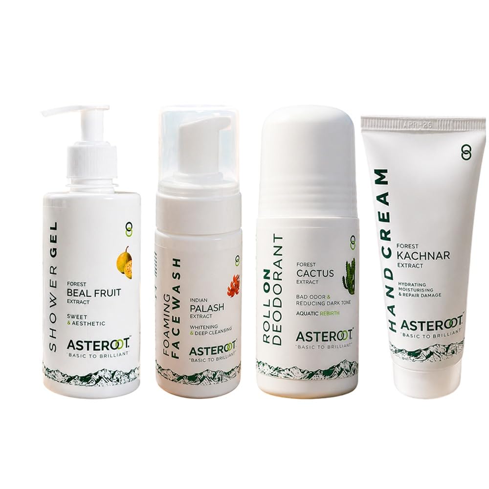 ASTEROOT Shower Gel 250ml, Foaming Face Wash 100ml, Roll On Deodorant Aquatic Rebirth 40ml & Hand Cream 50gm Combo Pack | Complete Bath, Face & Personal Care Kit for Men & Women-image-48
