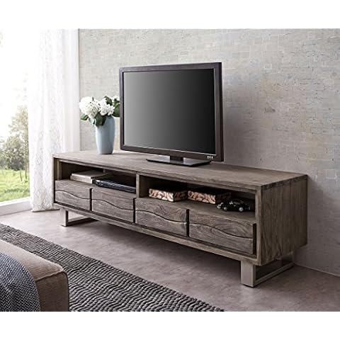 DELIFE Fernsehtisch Live-Edge Akazie Platin 190 cm 2 Fächer 4 Schübe Baumkante Lowboard Cover