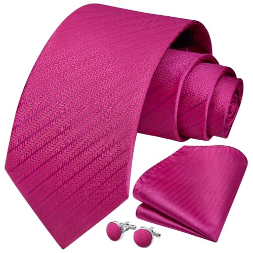 Image of HISDERN Mens Ties Set Stripe Plaid Ties for Men and Pocket Square Cufflinks Formal Silk Necktie Wedding Business