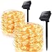 MOODECOR Outdoor Solar String Lights, 100 LED 8 Modes Copper Wire Fairy Lights Waterproof Outdoor String Lights Indoor/Outdoor, Gardens, Patio, Wedding, Bedroom, Christmas Party Decoration,Warm White Pack of 2