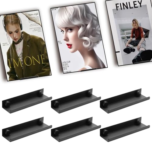 QTMMC - 6 Pack Vinyl Shelf Floating Shelves for Vinyl Record, 4.72” Black Aluminum Alloy Viny Record Storage Holder Wall Display Mount Set for Albums LP Photo CD Picture Book in Home Office,12 x 9.6 x 3.2 cm