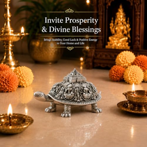 Image of 999 Pure Silver Plated Ashta Lakshmi Tortoise Idol (2 Inch) | Auspicious Vastu Home Decor for Pooja Room and Mandir | Sacred Turtle Showpiece for Prosperity, Good Luck & Wealth
