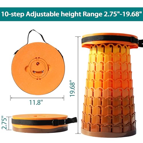 Image of ALEVMOOM Upgraded XXL 50 Portable Collapsible Stool with Cushion,Telescoping Folding Stool for Adults,Yet More Sturdy Camping Stool with Load Capacity 1000lbs,for Outdoor Garden Hiking BBQ