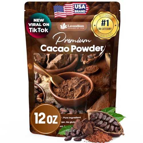 Lavendium Premium Cacao Powder, Unsweetened, for Baking &amp; Smoothies, 12 oz