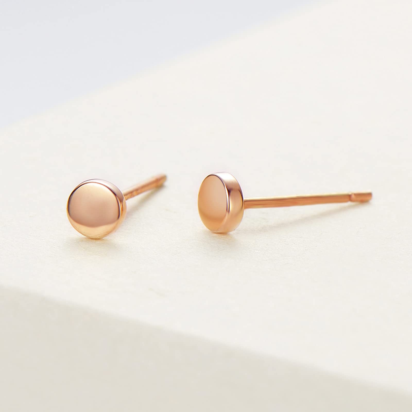 14 Karat 585 Weiß/Gelb/Rose Gold Ohrringe Ohrstecker, Mini Runde Ohrringe Schmuck für Damen Mädchen, Durchmesser 4 mm, Gewicht: 0,4 Gramm