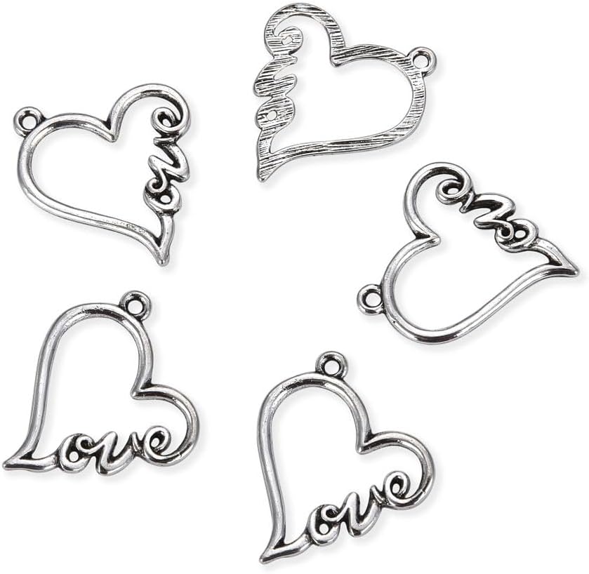 Adabele Made with Love Heart Charm Pendants Antique Silver For Necklace Bracelet Anklet Earrings Keychain Craft Women Men Jewelry Making