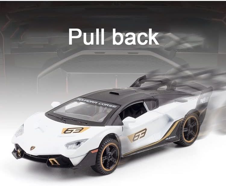 Image of 1:32 Lamborghinii SC18 Diecast Sports Car Model with Sound & Light High Simulation Pull Back Metal Toy for Kids & Collectors Realistic Details Openable Doors (White)