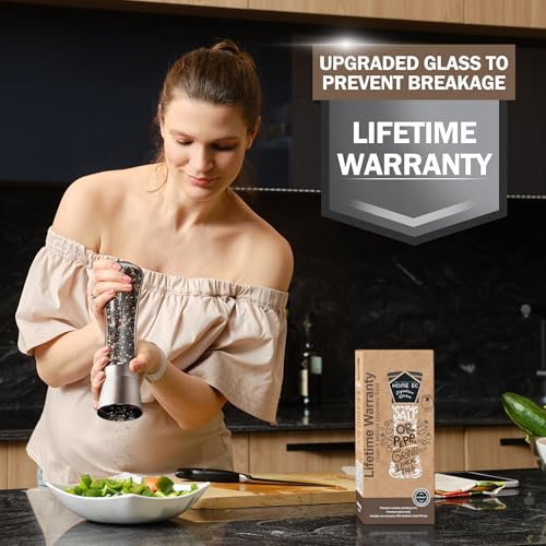 Image of HOME EC Original Stainless Steel Salt or Pepper Grinder 1pk - Adjustable Ceramic Sea Salt Grinder or Pepper Mill - Tall Glass Spice Shaker - Spice Mill w /Ebook (Bronze)