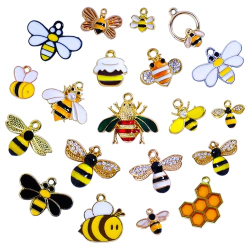 RYXZEN 20PCS Breloques Abeille en Alliage Émail Tag Pendentifs Animaux Nid Charms Reloques de Strass Abeille Mignons Pendentifs pour Fabrication de Bijoux Bracelets DIY...