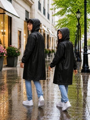Image of Hooded Waterproof Men's & Women's Raincoat, Lightweight Long Rain Jacket, Button Front, Windproof Outdoor Rainwear | Free Size |