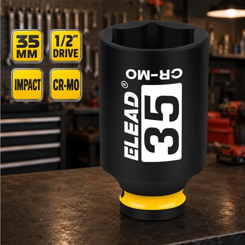 Image of ELEAD 35 mm Socket 1 /2 inch Drive Deep Impact Socket, Metric 6 Point 1 /2-inch Drive Impact Axle Nut Sockets, CR-MO Nut Socket Set, Oil Filter Sockets, Tools for Easy Removal of Axle Shaft Nuts