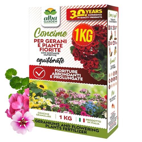 Albagarden - Concime Per Gerani E Piante Fiorite - 1 KG - Fertilizzante Per Abbondanti Fioriture In...