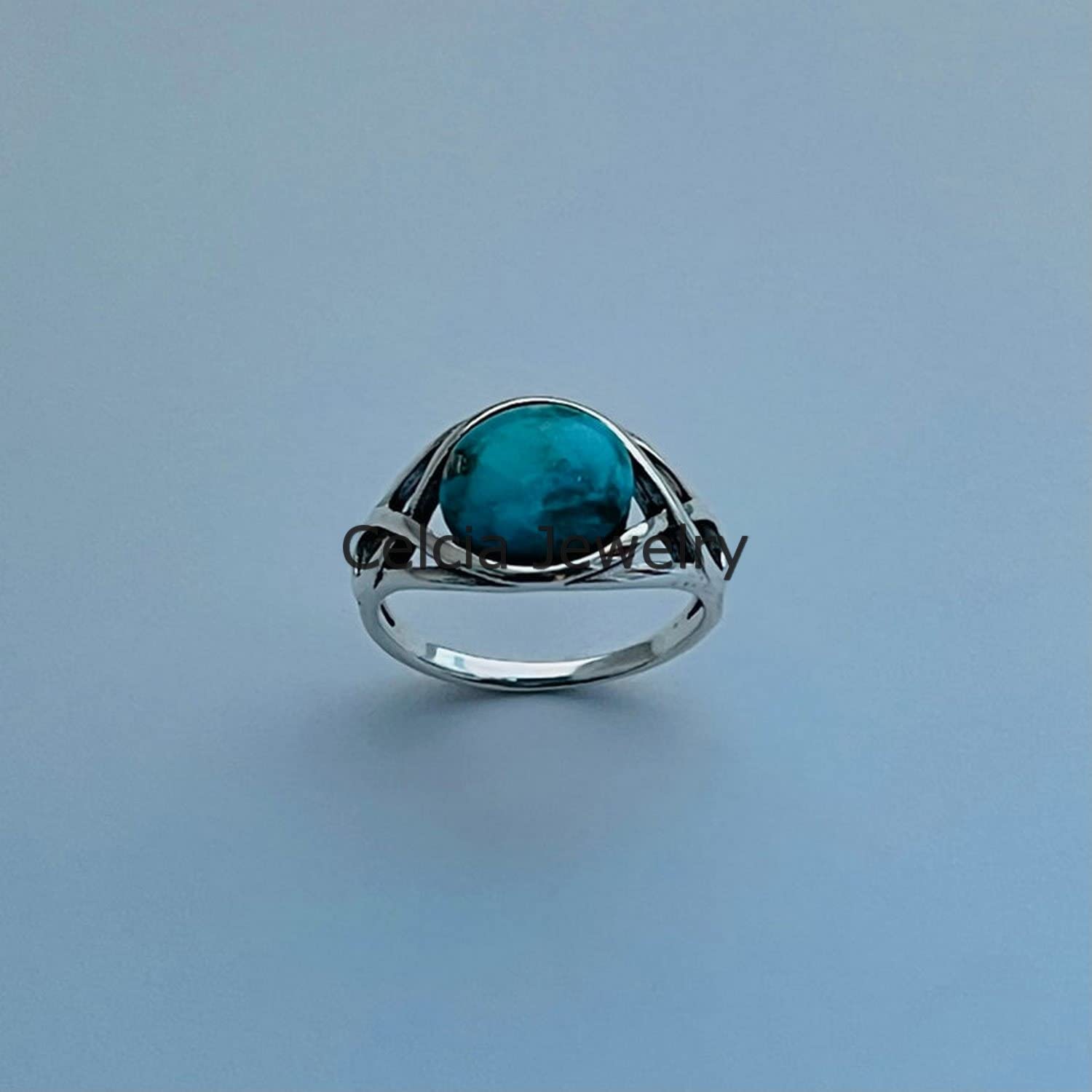 Anillo redondo de piedra preciosa turquesa natural, anillo infinito interior de plata de ley sólida, anillo bohemio, anillo del día de la madre, regalos para mamá