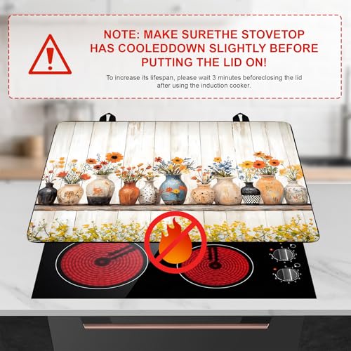 Image of Stove Top Cover Retro Flower Gas Stove Top Cover for Home Decoration Kitchen Pad Non-Stick Washable Cooktop Covers Countertop Protector Keep Stove Clean 28 inchx20 inch (Vase)