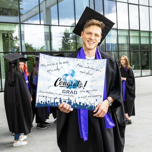 Image of 2026 Graduation Guest Book Alternative,Graduation Signature Board Sign, Blue Silver Class of 2026 Graduation Party Decorations for Men Women College High School Unique Graduation Gift for Friends