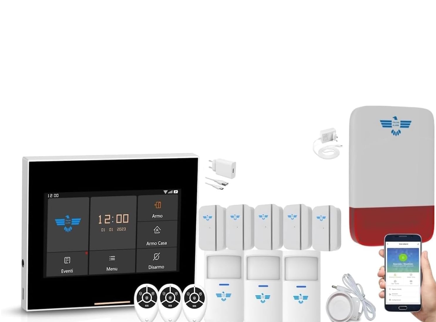 ITALIAN ALARM - Allarme Casa Senza Fili WiFi con Sirena Esterna, Kit Antifurto Casa Wireless, Sistema Sicurezza Completo con APP, Supporta Sim Gsm 4G. Già Configurato, Videotutorial, Assistenza Italia